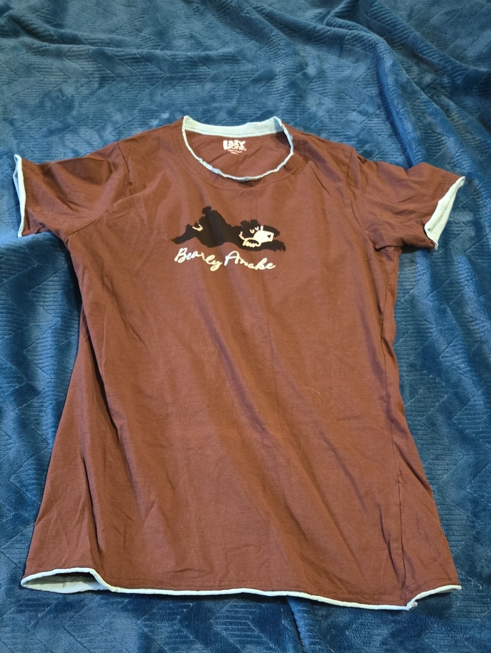 Lazy One Brown Ringer Pajama Tee with Cream Trim